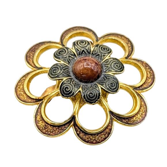 Vintage Gilded Filigree Three Piece Brooch Lot - Picture 6 of 13